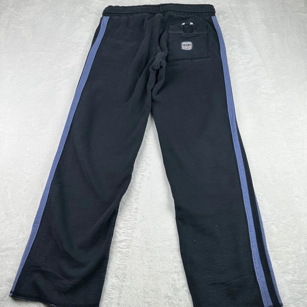Superdry JPN 29 Mens Large Sweatpants Blue Side Stripe Fleece Lounge Joggers